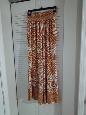 Patrons of Peace White & Tan Tropical Print Maxi Skirt